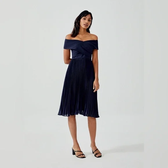open lace back dress Love Bonito Black Floral Pleated Midi Dress